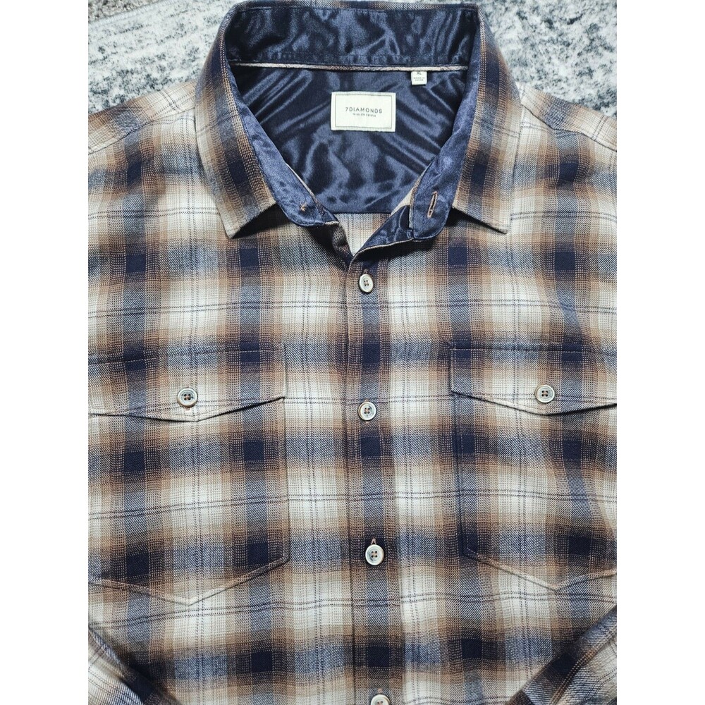 7 Diamonds Shirt Mens Size XL Flannel  Plaid Casual Button Up Long Sleeve
